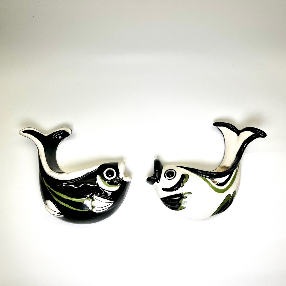 RARE Vintage 1954 Black & White Fish Wall Pocket Vase Planter Mid-Century Modern